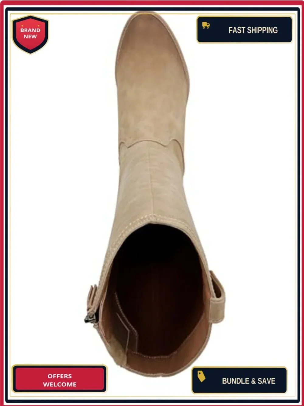 Synthetic Knee-High Western Boots with Block Heel - Women's